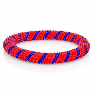 Vintage Red & Blue Beaded Bangle Bracelet
